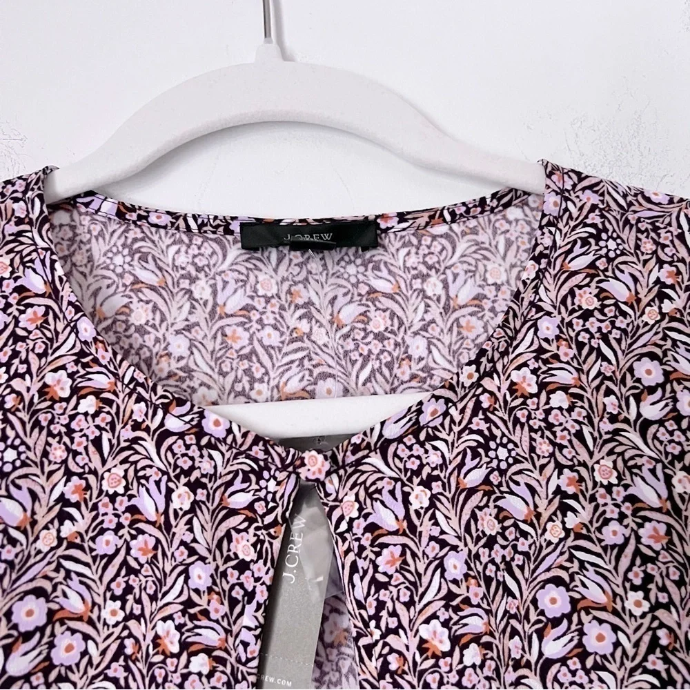 J. Crew Puff-Sleeve Satin Back Crepe Top Floral Flourish Blouse